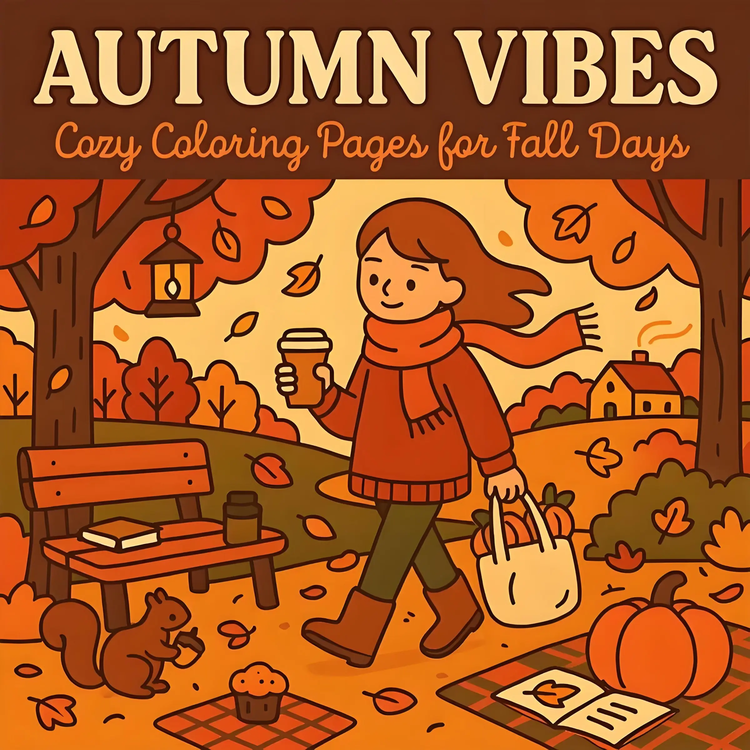 Autumn Vibes Cozy Coloring Pages, Fall Days Cute Cartoon Illustration, Relaxing DIY Coloring Book for Adults Kids, 2027 New Autumn Themed Stress Relief Activity,School start gifts, holiday gifts