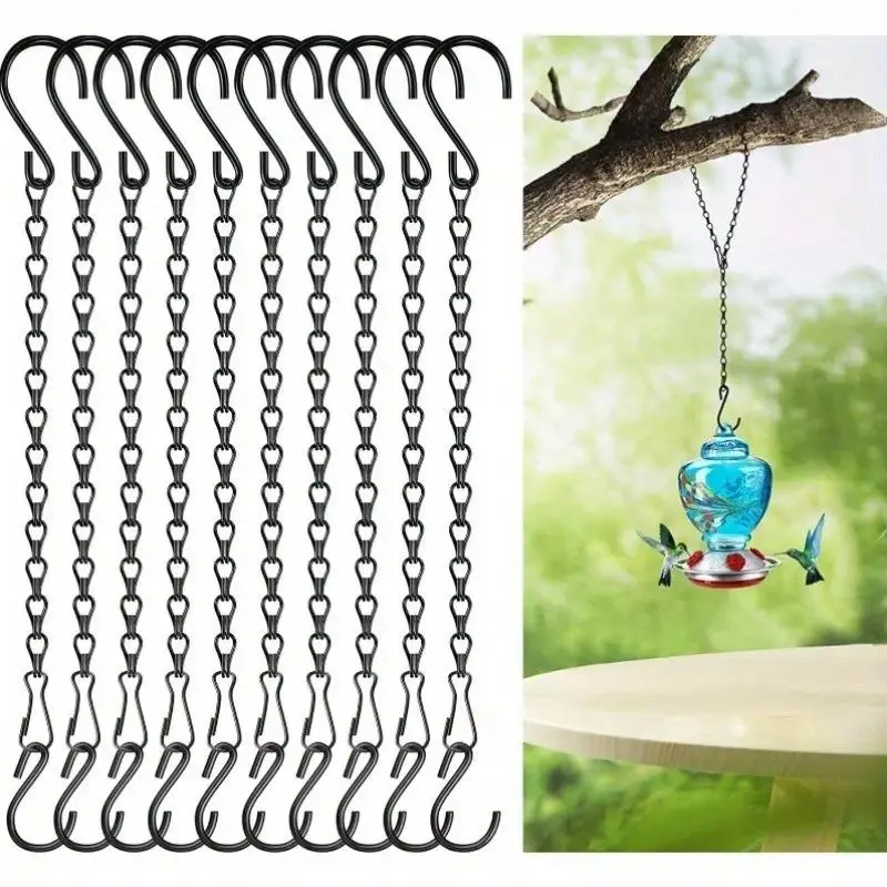 10-Pack 10-In Metal Adjustable Hanging Chains with S-Hooks, Bulk Pack Hanging Plant Stand Decorative Holders for Indoor/Outdoor Balcony, Ideal for Plants, Bird Feeders