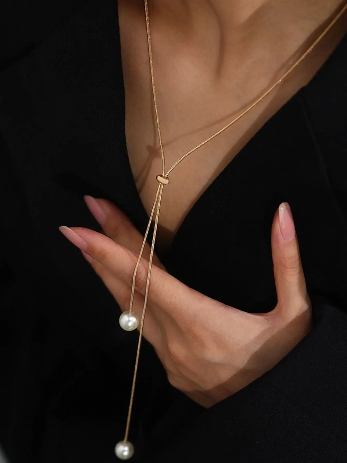 「French Pearl Pull-Chain Necklace for Women, Luxury Minimalist Fashion Accessory, Perfect for Fall Winter, Ideal Gift for Any Occasion🎁」