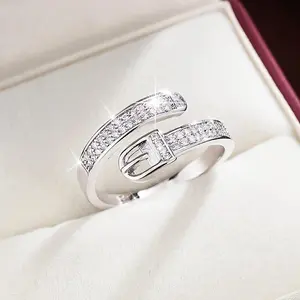 1pc Fashion Belt Buckle Design Synthetic Cubic Zirconia Inlay Open Ring