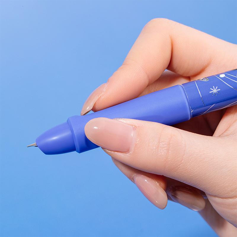 Set 2 simple posture fountain pens with starry sky pattern, blue theme, comes with 4 ink cartridges, replaceable ink cartridges, minimalist style, smooth continuous ink flow, quick drying, DIY study office writing, large capacity fountain pen set