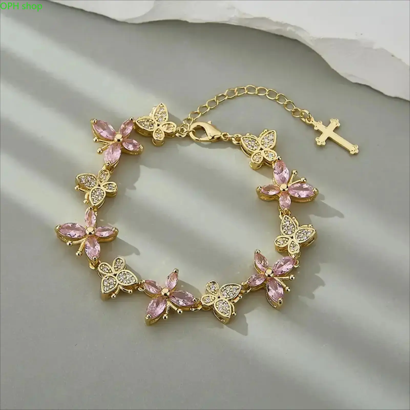 Lucky Butterfly Bracelet with Sparkling Cubic Zirconia Crystals, Elegant Costume Jewelry for Women, Valentine's Day Birthday Gift