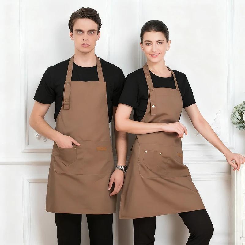 Polyester 2 Pocket Adjustable Neck Apron Home Cooking Coffee Shop Catering Service Attendant Work Apron