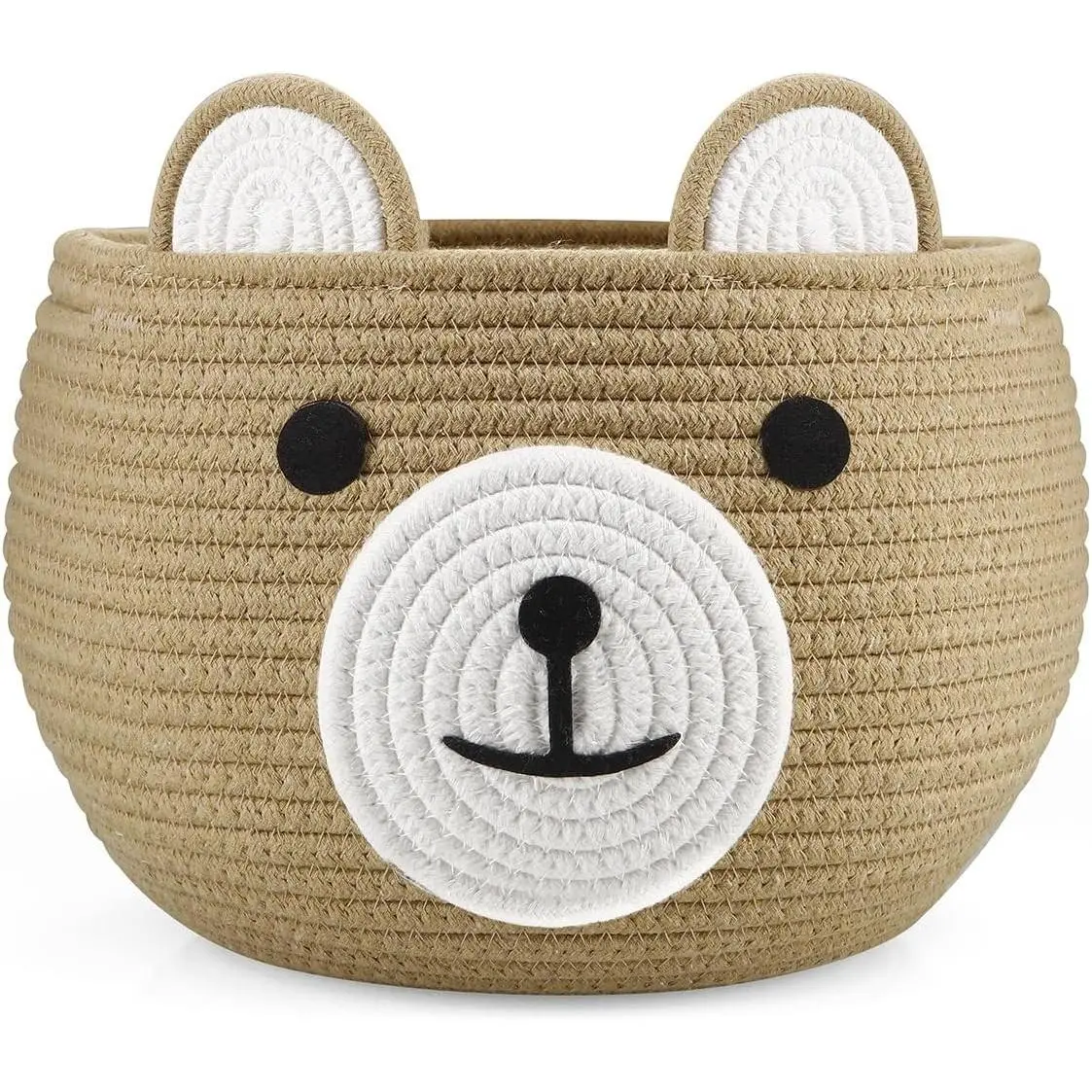 Cotton Rope Baby Basket, Baby Gift Basket Nursery Laundry Organizer with Cute Bear Design for Storage Infant Newborn Essentials, Diaper Caddy with Handle (Brown)