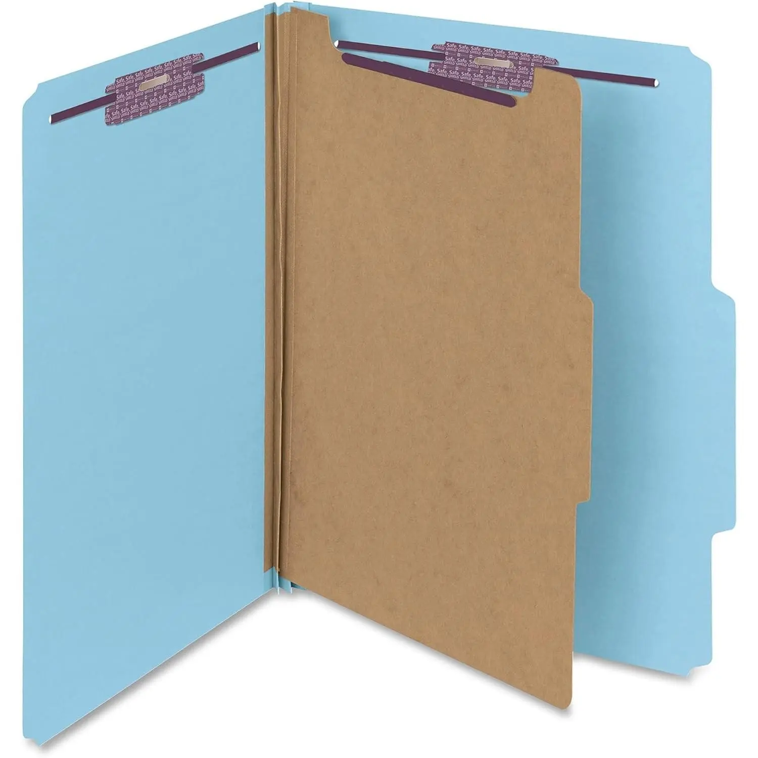 Pressboard Classification File Folder with SafeSHIELD Fasteners, 1 Divider, 2" Expansion, Letter Size, Blue, 10 per Box (13730) (Pack of 1)