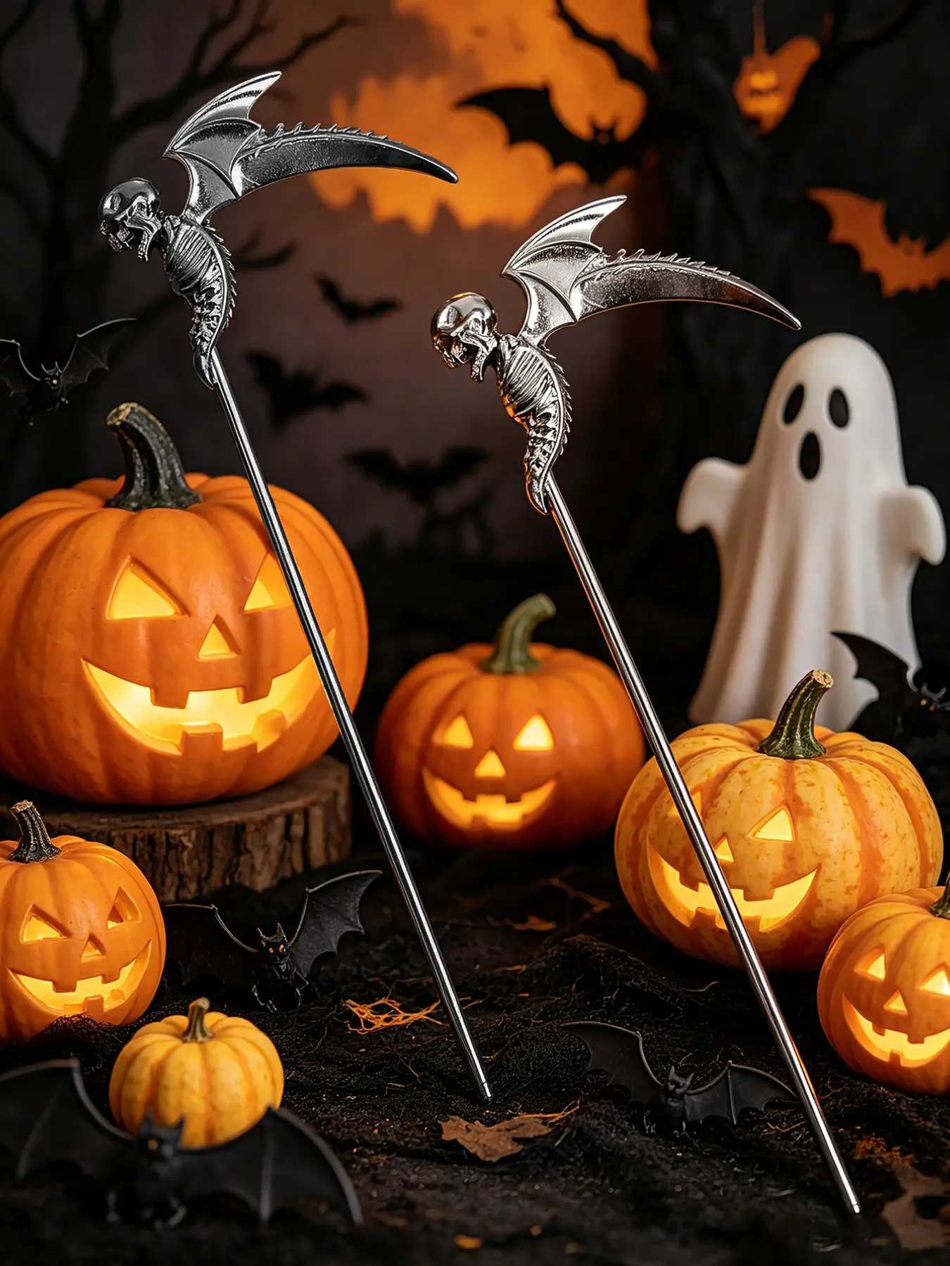 2pcs Halloween Creative Metal Skull Wing Scythe Hairpin, Dark Style Bun Accessory, Perfect for Festival Parties, Unique Hair Decor