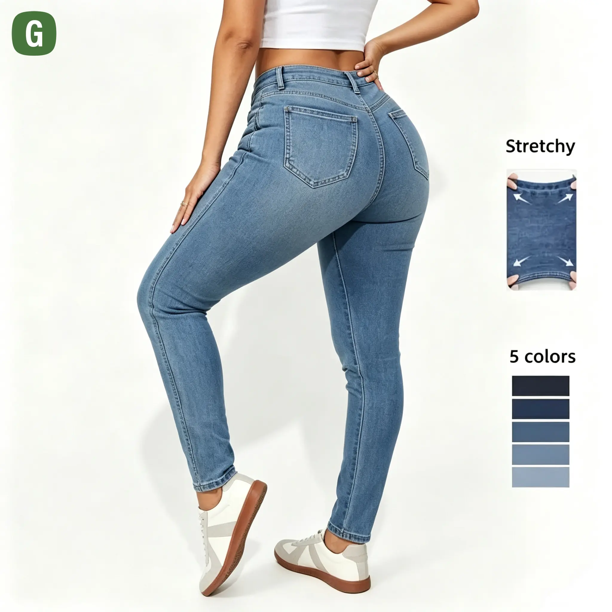 High Waisted Stretch Denim Tights - No Gap, Slim & Flattering, Streetwear Jeans for Women, Washed Casual Style outdoorfun,summerwins,summeroutfits,vacationoutfits,beachoutfits,back to school shopping