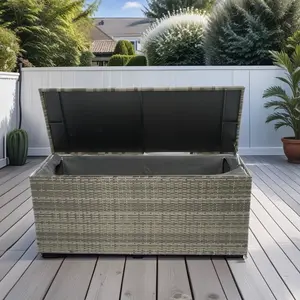 Aobtkel®Outdoor Storage Box, 113 Gallon Wicker Patio Deck Boxes with Lid, Outdoor Cushion Storage for Kids Toys, Pillows, Towel Grey Wicker    RR
