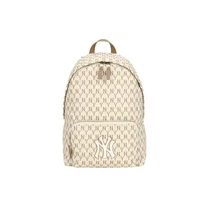 MLB Monogram Vintage Floral Print Nylon Backpack – Unisex Large Size, Beige