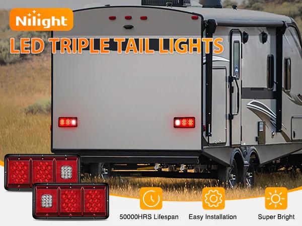 Nilight Rectangle Red LED Triple Tail Lights