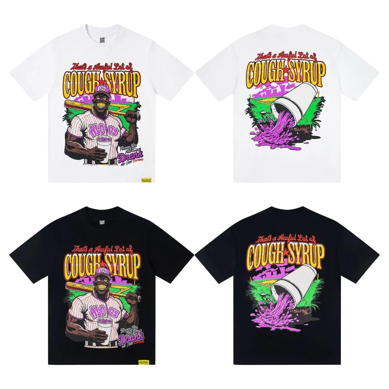 THAT'S AN AWFUL LOT OF COUGH SYRUP Graphic Sports T-Shirt, Unisex Oversized Combed Double Yarn Pure Cotton Short-Sleeve, American Minimalist Black & Ivory Y2K Hip Hop 2026 Summer Coachella Streetwear