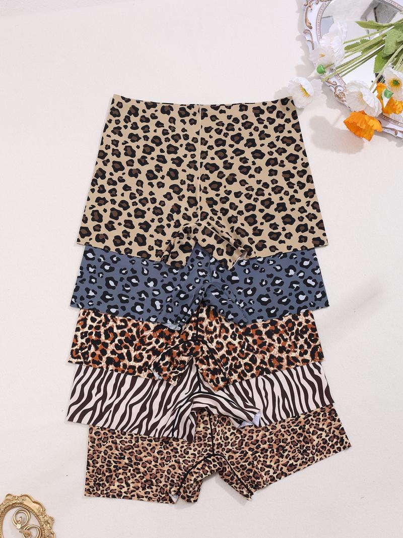 Women's Leopard Print Halloween Seamless Underwear Set, Fitted Mid-Waist Ice Silk Panties, Casual All-Season Comfortable Fit, Soft Breathable Knicker