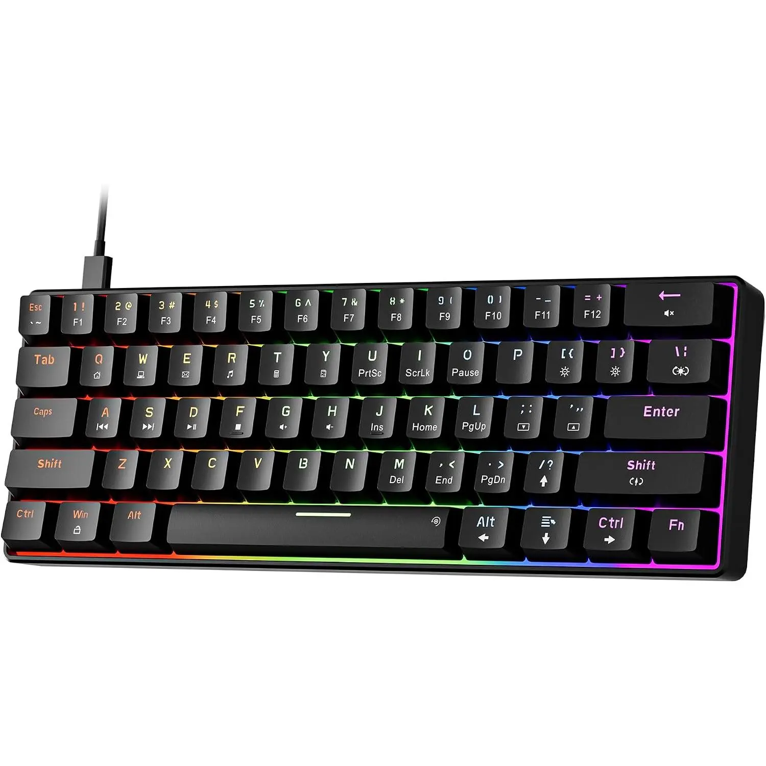 GM611 Mechanical Keyboard,LEDBacklit Wired Gaming Keyboard RedSwitch | Compact Portable,Mini 61 ,LED Backlit,60 Percent Mechanical Keyboard,Black Keycaps,Windows Laptop PC,Linear Red Switches