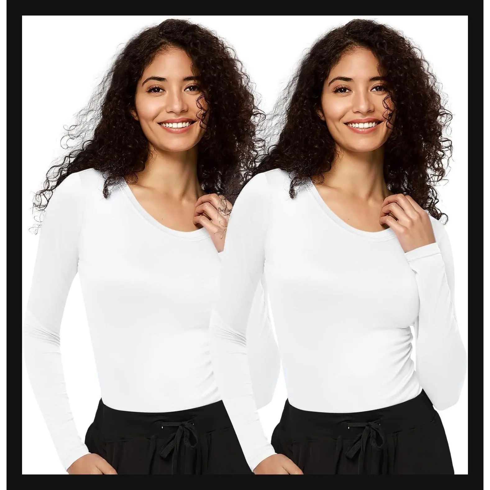 2 Pack Women's Long Sleeve Underscrub Shirts, Crew Neck Scrubs Undershirts