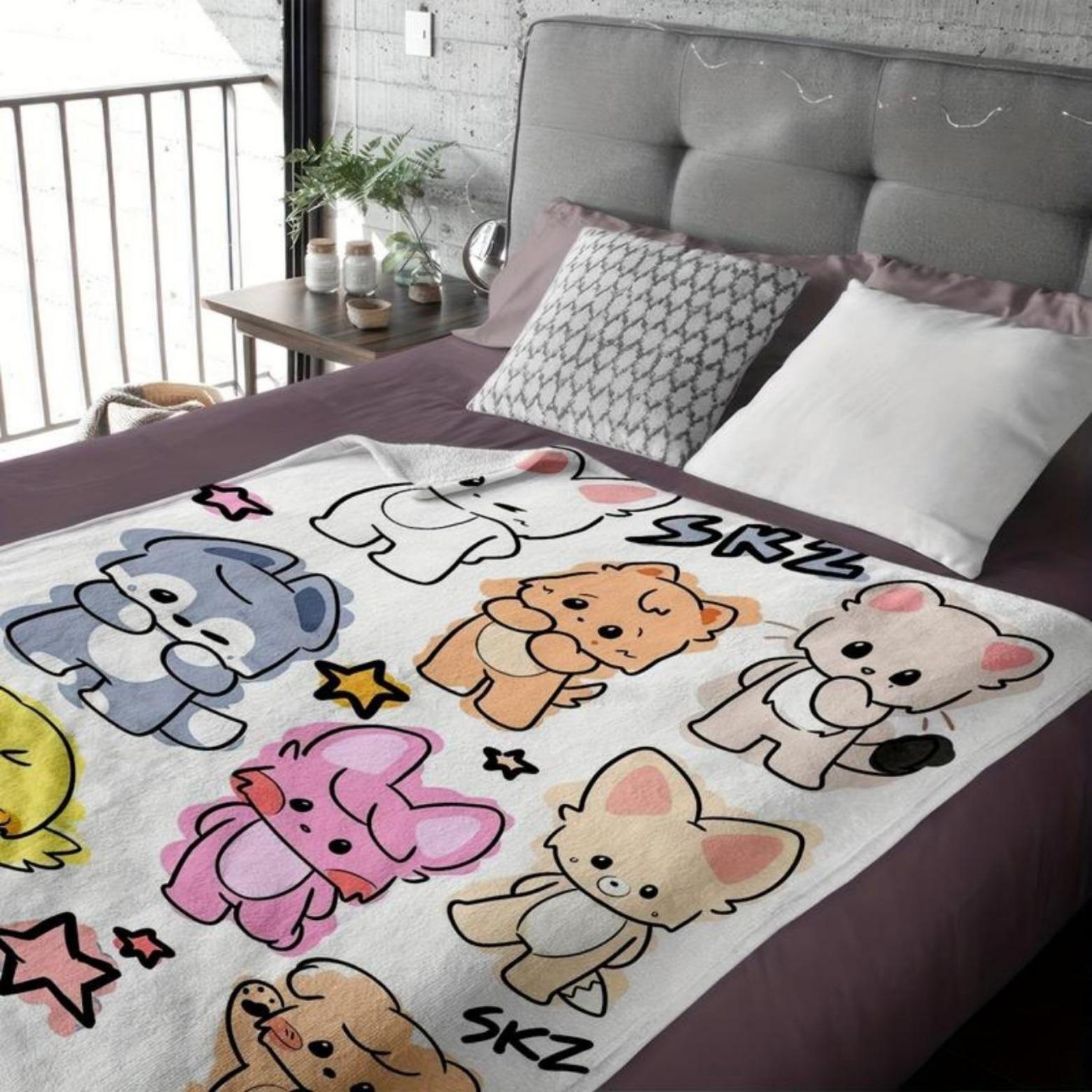 Soft Funny Throw Blanket Cozy Flannel K-POP Idol - Cartoon Design,Machine Washable For All Seasons