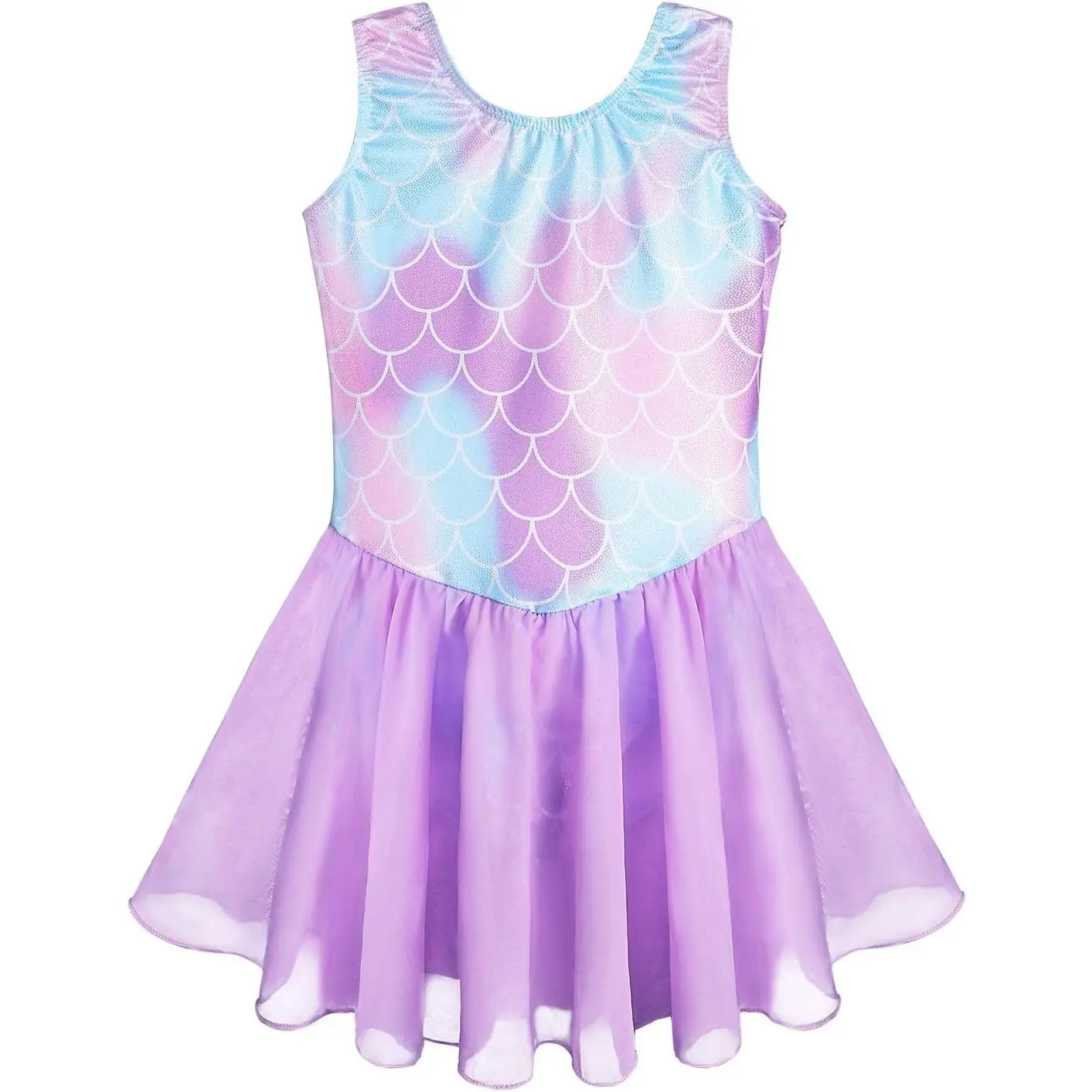 Girls Skirted Leotard Set - Flutter Sleeve Mermaid Dance Wear, Toddler Kid Gymnastics Ballet Dress (2-11Y)