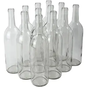 750ml Clear Wine Bottles (Pack of 12) | W5 Bordeaux Liquor Bottles | 750 ml Empty Bottle for Drinks, 12 per Case - NO CORKS INCLUDED
