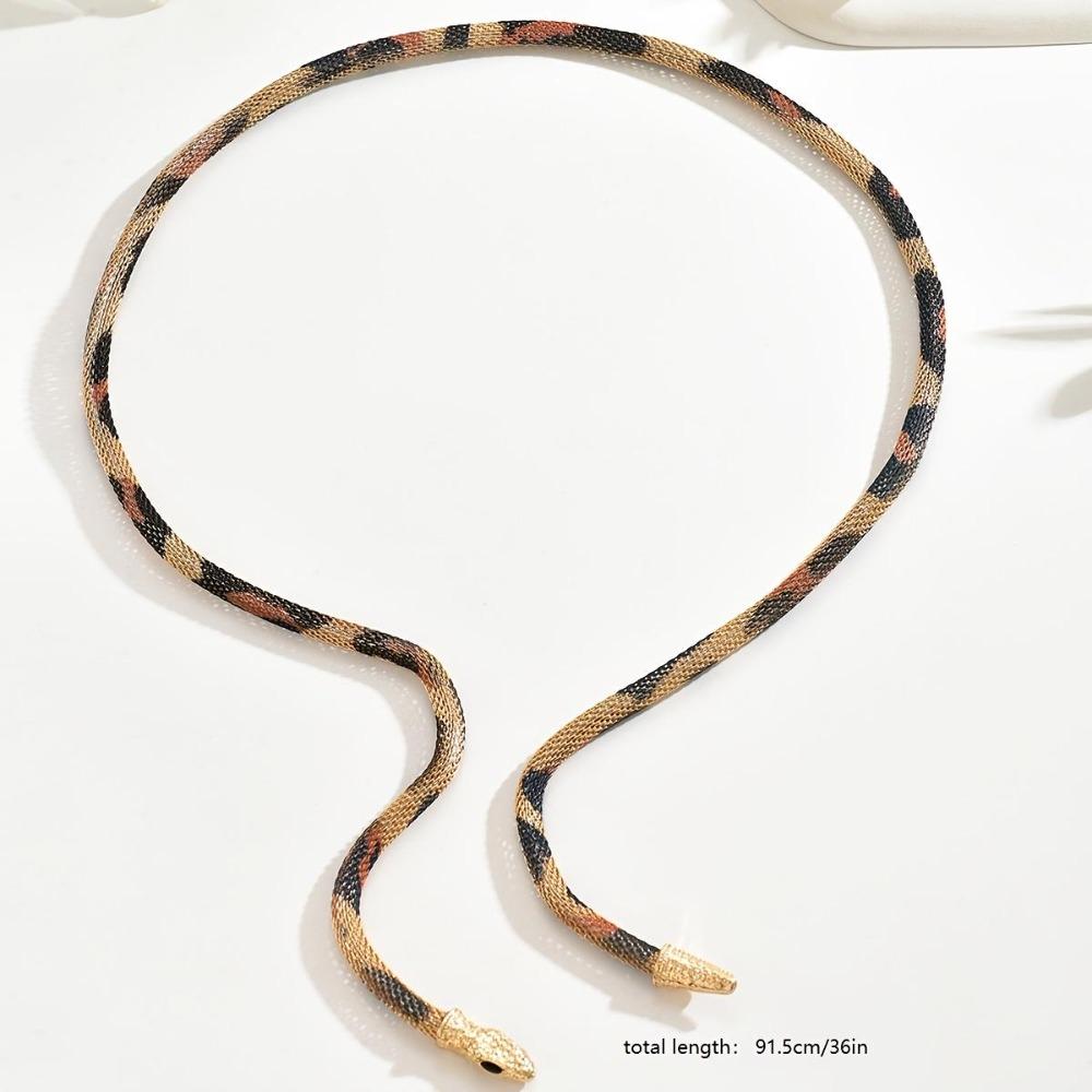 Women's Adjustable Snake Chain Necklace, Punk Gold Snake Pendant, Black & Orange Snake Pattern in Light Beige, Fashion Versatile Neckpiece for Daily & Party Wear, Bold Trendy Accessory & Ideal Gift