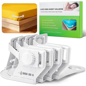 Lock Bed Sheet Holders for Corners, Patented Sheet Straps with Anti-Slip Pads & Knob Locks to Keep Sheets Tight & Neat, 4Pcs Heavy-Duty Bed Sheet Grippers for All Mattress, Easy One-Time Installation