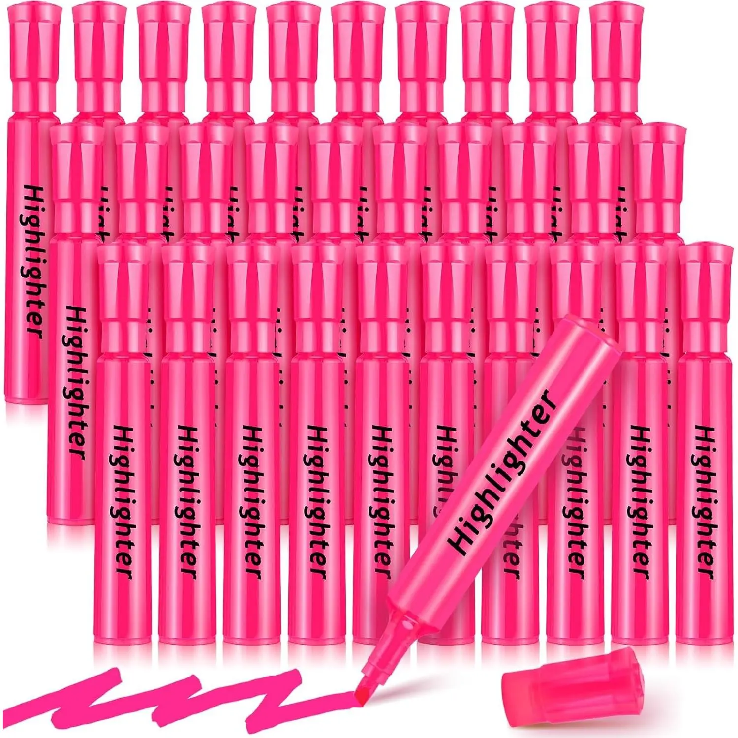 30 Pack Pink Tank Highlighters Bulk, Chisel Tip Markers, Quick Drying for Adults, Home Office Supplies