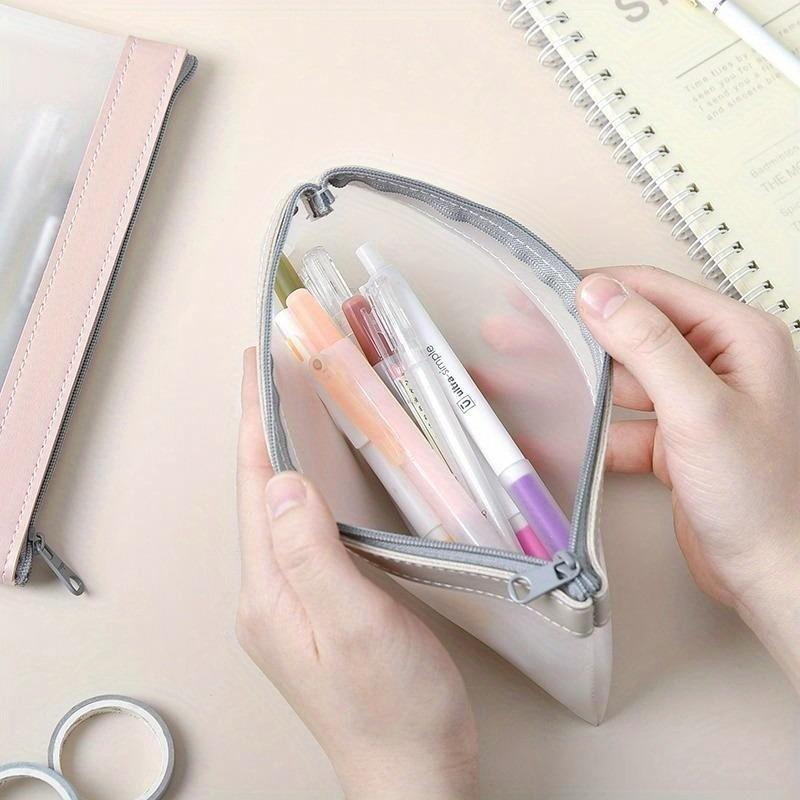 1pcs Pencil bag stationery storage bag student exam pencil bag simple Korean style large capacity transparent zipper pencil bag Office Supplies