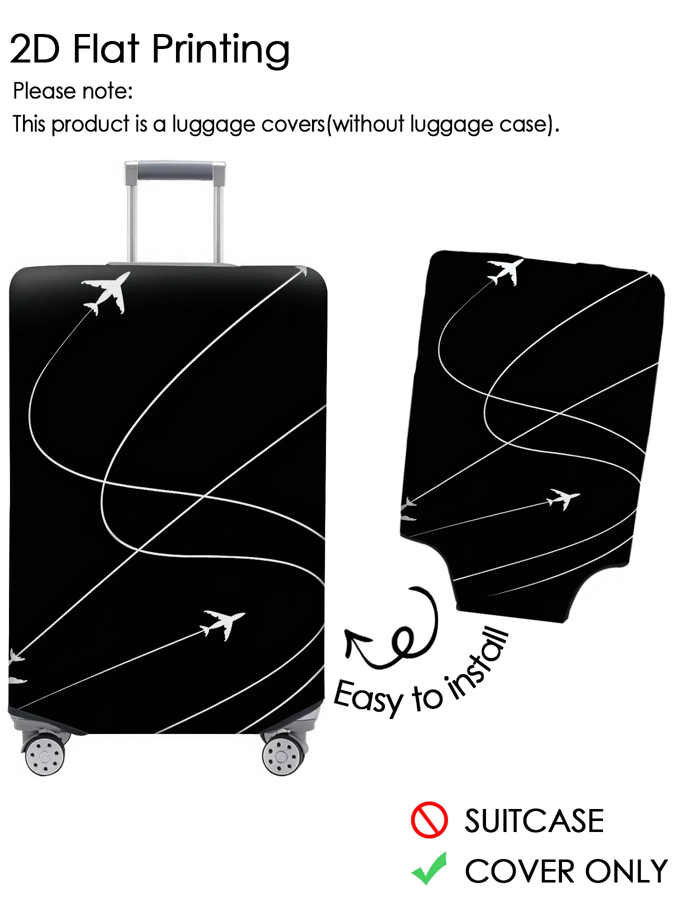 Black background aircraft route luggage cover, luggage dust cover, elastic fabric, personalized pattern not easily confused, suitable for 18-32 inch luggage, essential travel accessory, Traveling Essentials