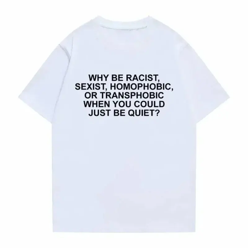 Men's "Why Be Racist" Bold Print Graphic Tee, Blond Hip Hop Trend Oversized Round Neck Casual Short Sleeve Ocean Sports Top, Graphic Tees, Sporty Sports Tops