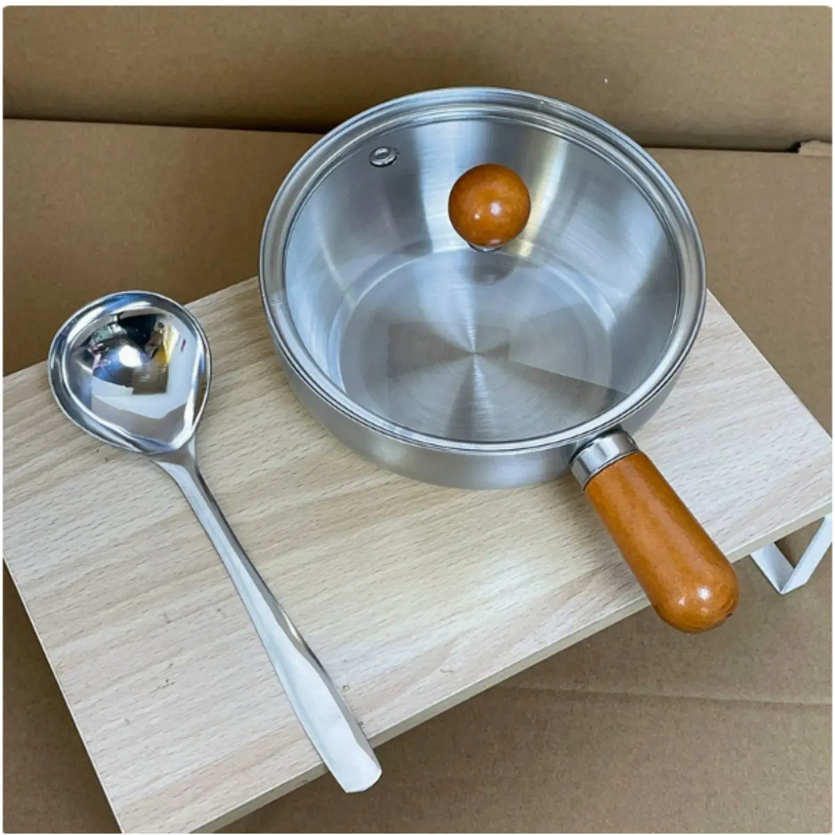 Mini  Stainless Steel Saucepan with Solid Wood Handle , Cool-Touch Handles, , Induction Compatible Cookware for Vegetable, Tamale ， Heating Milk Oil Saucepan with Lid, Multi Purpose Cookware