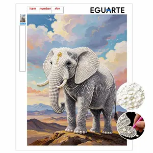 DIY Pearl Painting Kit, Frameless Elephant Design, Self-Stick Canvas with Tools, Home Wall Art, 3D Mosaic, Cross Stitch Set, Gift Idea