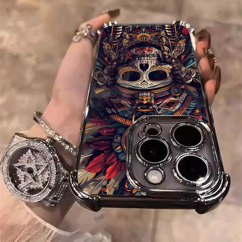 Premium Indian-inspired skull pattern Designed for iPhone 17/16/15/14/13/12/11 Pro Max Plus Electroplating luxury transparent four corner anti drop and shockproof Phone Case 140 face phone case Protector Screen Protector Protection Cover Casing Cellphone
