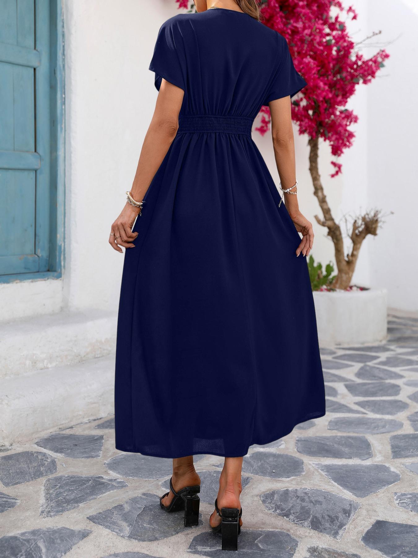 Women's Plain Button Front Short Sleeve Dress, Elegant Piece, Chic Dress for Party Holiday Wedding Guest, Ladies Summer Clothes Womenswear Women's Plain Button Front Short Sleeve Dress, Elegant Piece, Chic Dress for Party Holiday Wedding Guest, Ladies Summer Clothes Womenswear