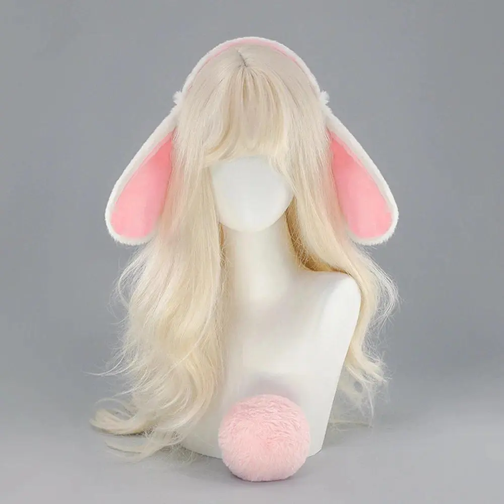 2Pcs/set Bunny Ear Headwear Lolita Rabbit Ear Tail Set Plush Cute Drooping Rabbit Ear Hairband Easter Party Cosplay Accessories