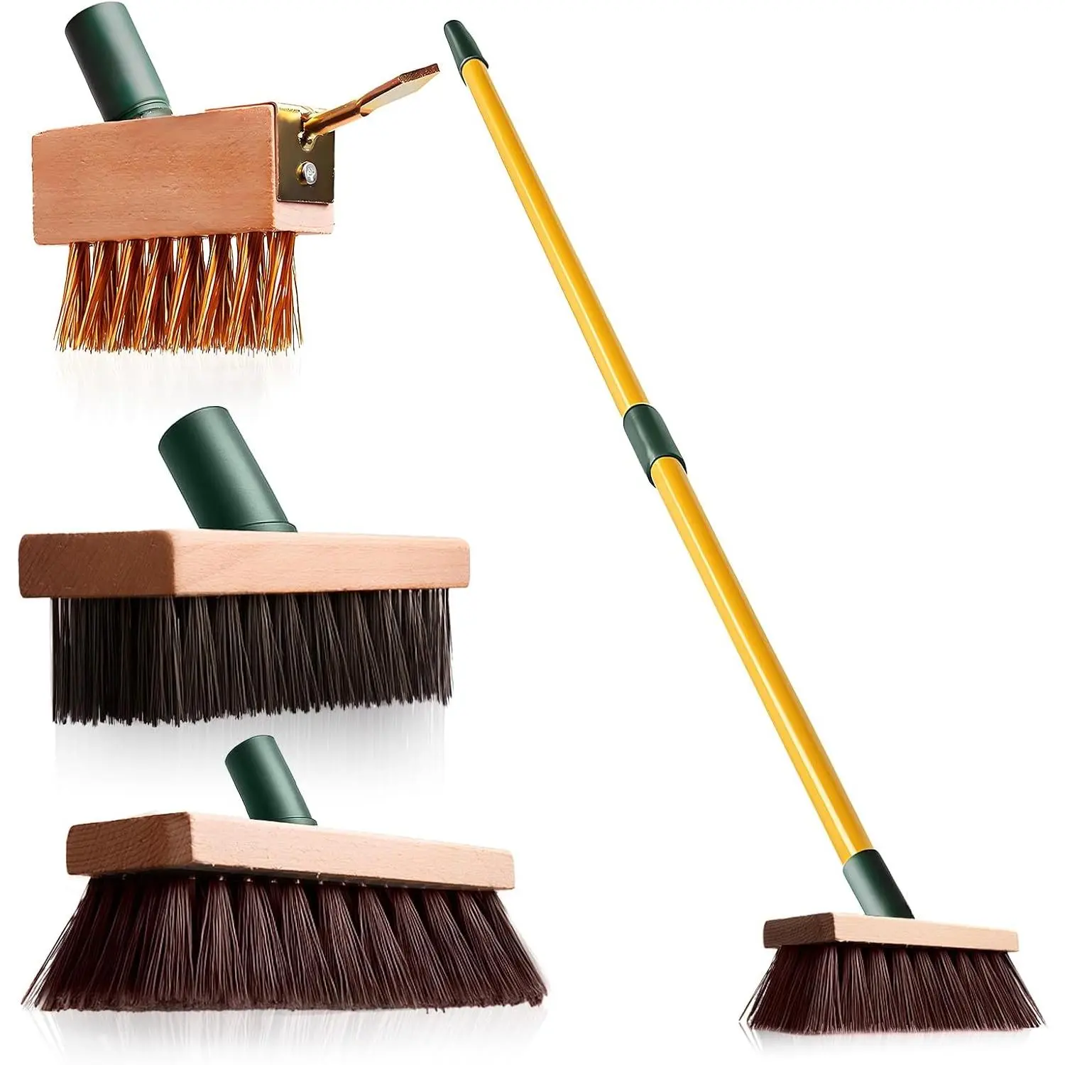 3-in-1 Wire Broom & Garden Brush Set – Adjustable 81-140cm Telescopic Handle with Nylon, Wire, and Gap Brushes for Weeding, Moss & Algae Removal, Patio Cleaning, Outdoor Scrubbing