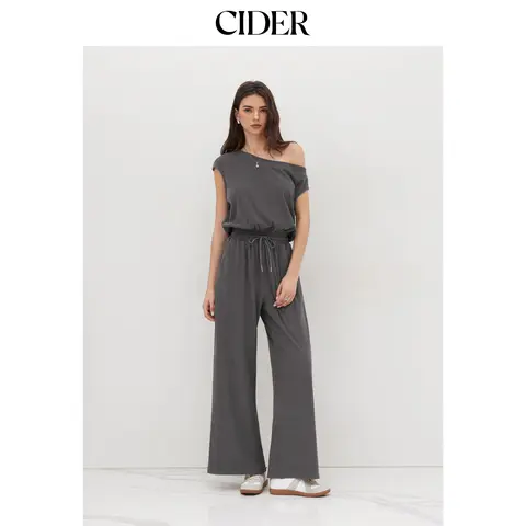 Cider Asymmetrical Neck Drawstring Jumpsuit