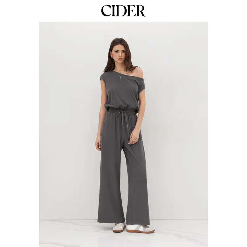 Cider Asymmetrical Neck Drawstring Jumpsuit
