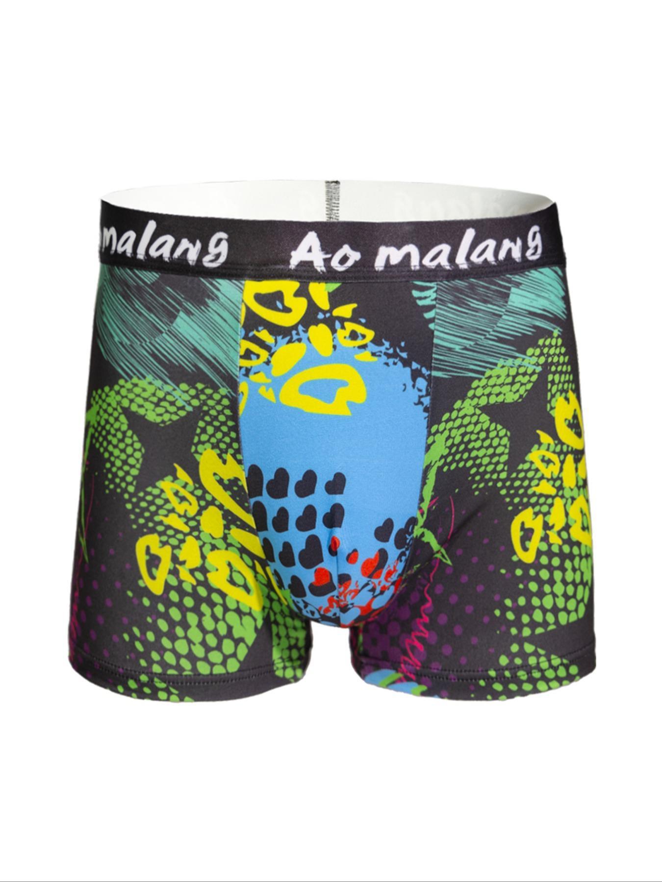 Random Color Men's All Over Print Boxer Brief, Casual Comfy Breathable Underwear Boxer Briefs for Daily Wear, Mens Underwear for All Seasons, Undergarments, Heart Print Boxers