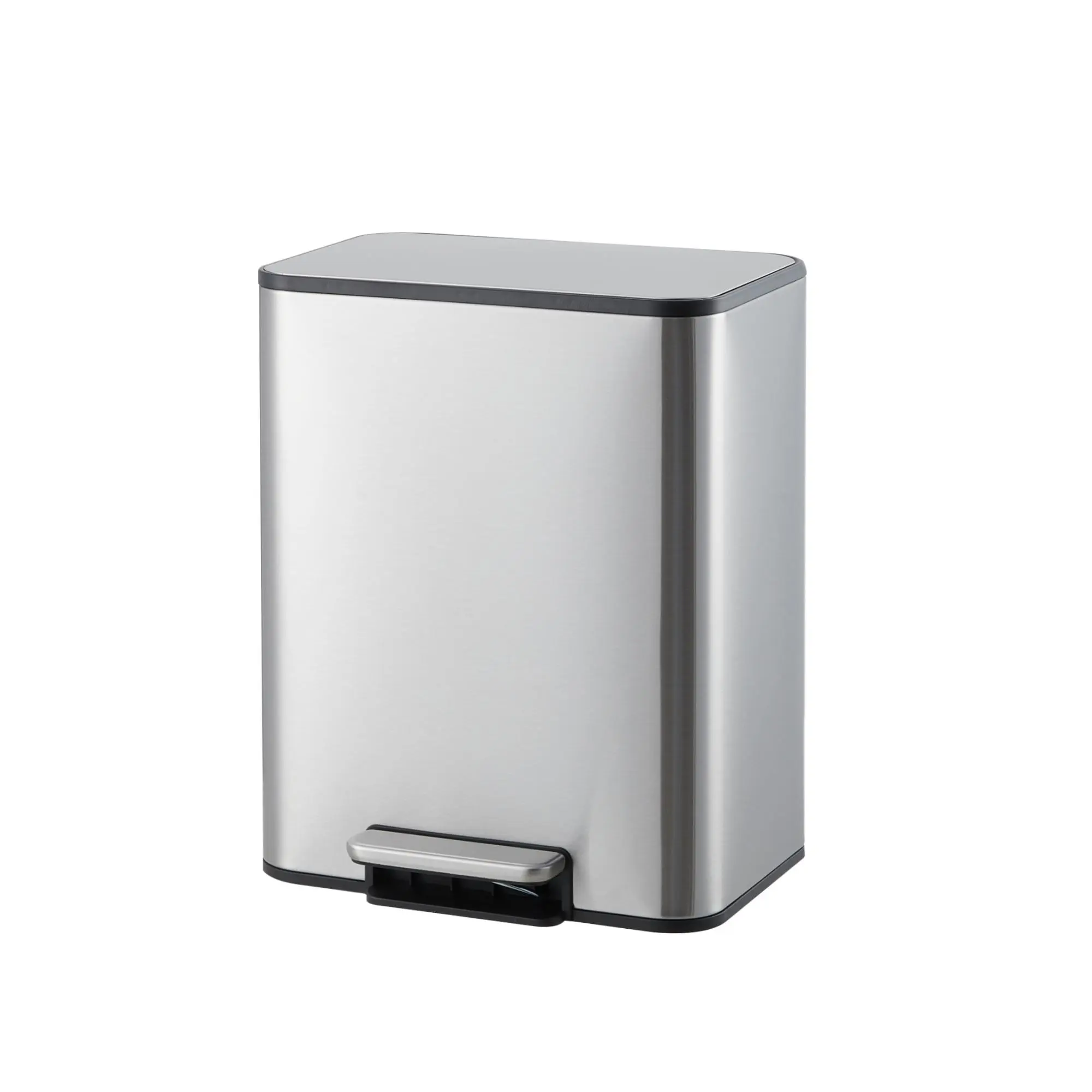 Soft-Close Pedal Stainless Steel Trash Can – Rectangular Garbage Bin with Removable Inner Bucket, Lid, Space-Saving for Kitchen, Bathroom, Office, 3.4 & 4.8 Gallon, White & Silver