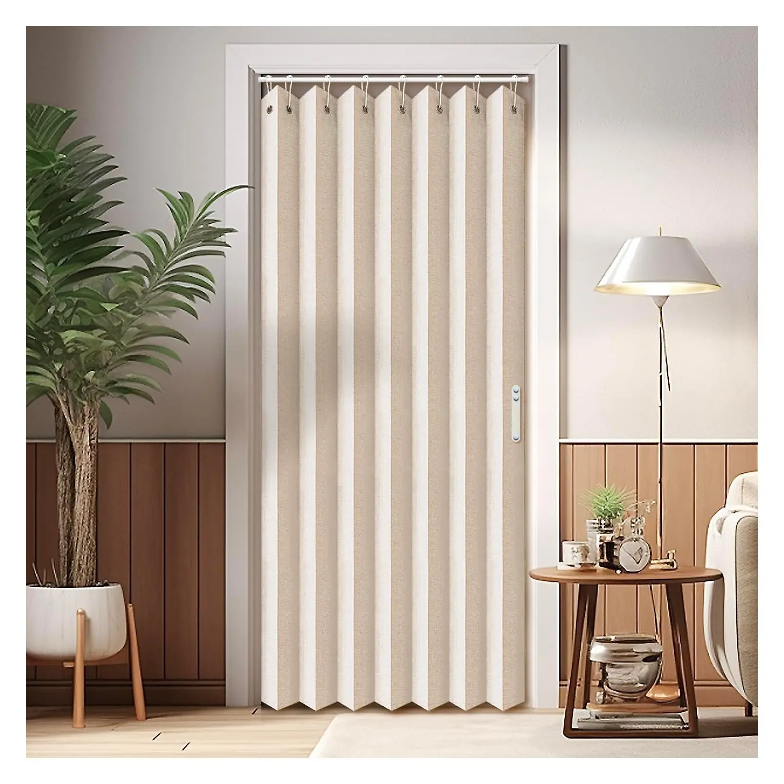 Accordion Style Door Curtains for Doorways, Pleated Folding Door Curtains for Closet and Room Divider, 1 Panel, W39 x L78, BeigeGift