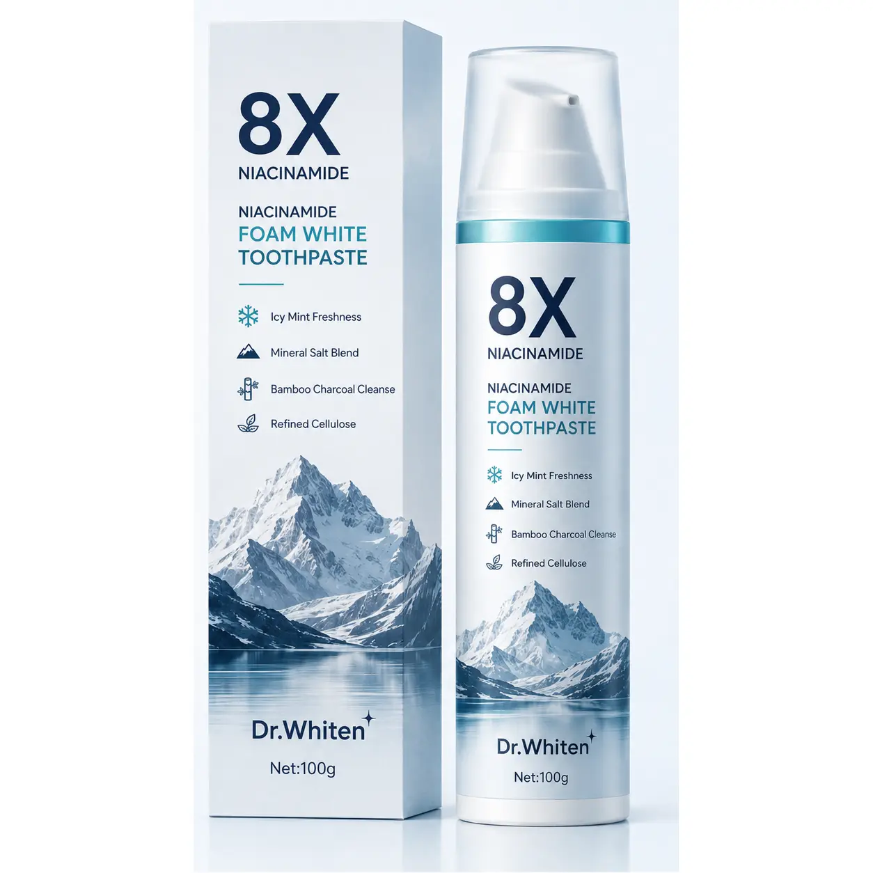 Niacinamide Foaming Whitening Toothpaste, 8X - Fresh Breath Stain Removal Gentle Teeth Cleaning 100g