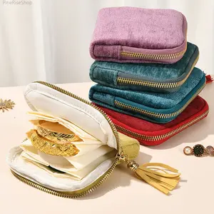 Tassel Jewelry Storage Pouch With Metal Zipper Portable Bracelet Bangle Necklace Ring Organizer Bag for Daily Outdoor Use