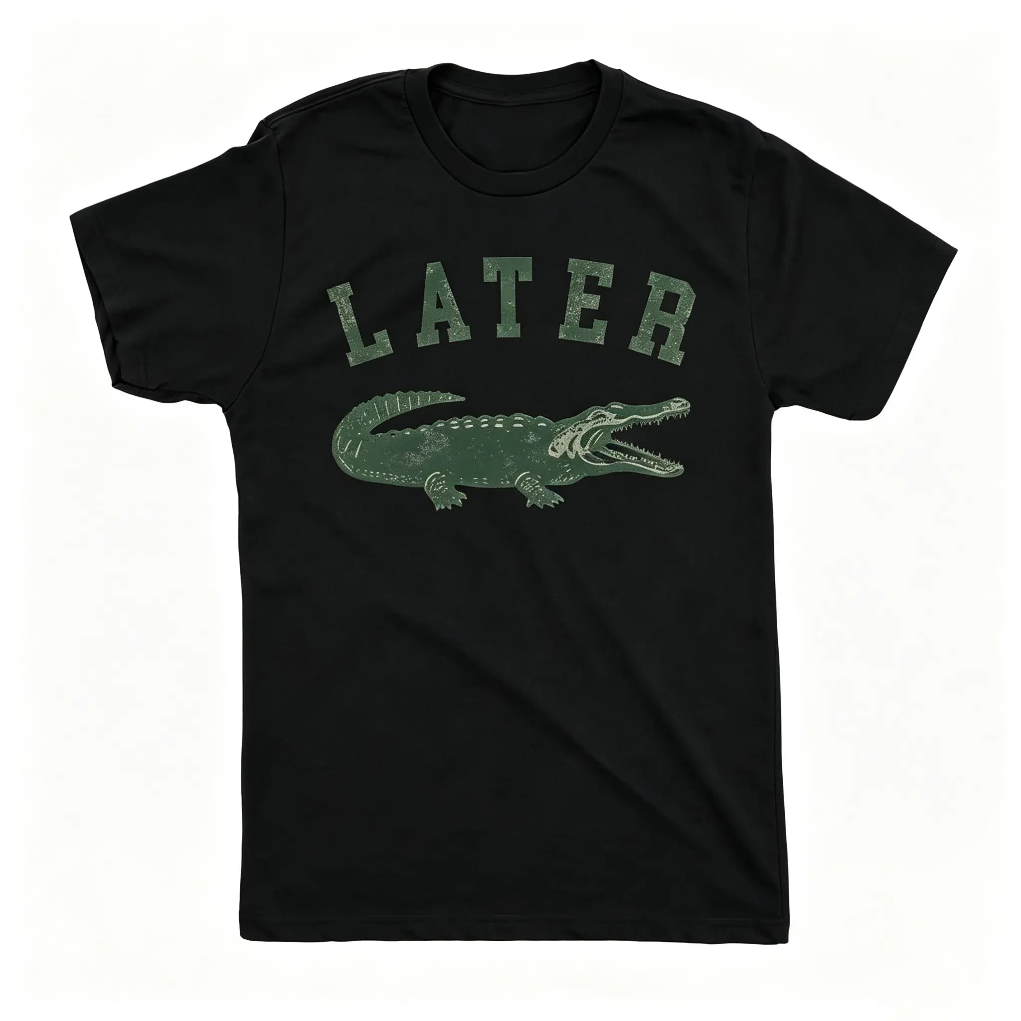 Loose Fit Graphic T-Shirt, Vintage Distressed Later Alligator Letter Printed Craft Tee, Soft Breathable Casual Short Sleeve Top, Trendy Retro Wildlife Aesthetic Daily Wear For Men Women, Classic Gator Graphic Streetwear Shirt For summervibes, Retro Southe