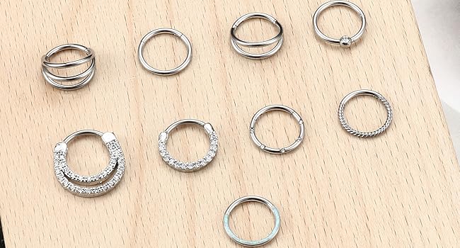 Besteel 9 Pcs Hypoallergenic Septum Rings 16G Surgical Steel CZ Opal Clicker Hinged Nose Rings Hoop for Women Men Lip Conch Tragus Helix Daith Cartilage Earrings 8mm 10mm Jewelry Band Besteel 9 Pcs Hypoallergenic Septum Rings 16G Surgical Steel CZ Opal Clicker Hinged Nose Rings Hoop for Women Men Lip Conch Tragus Helix Daith Cartilage Earrings 8mm 10mm Jewelry Band
