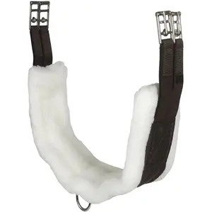 English Girth with Fleece - Breathable Lightweight Girth for English Saddle, Double Elastic Easy Attachment, Brown with White Fleece