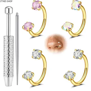 Cross-border new stainless steel 20G double zircon C rod nose ring versatile earbone ring human puncture jewelry nose accessories in stock