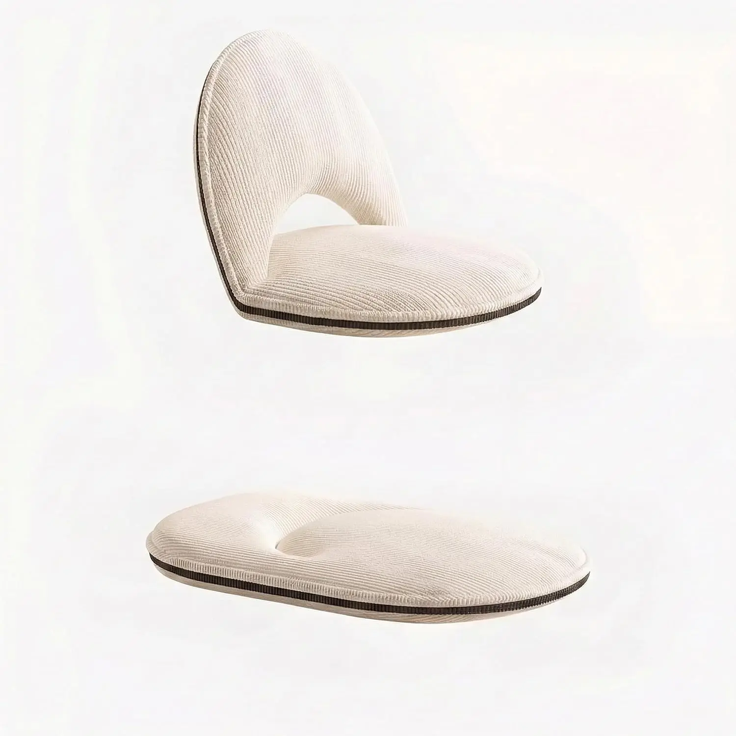 Foldable White Adjustable Floor Chairs with Back Support, Tatami Style Folding Floor Chair for Bedroom, Bay Window, Balcony, Living Room or Bedside – Single Seat Floor Lounger with Backrest Cushion