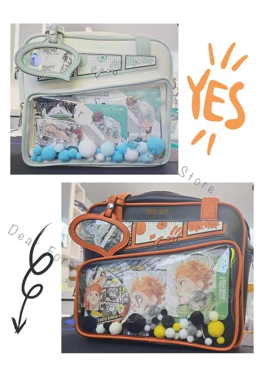 Unisex Graffiti Cartoon Fashion Ita Bag Japanese Style Kawaii Shoulder Crossbody Bags Transparent Front Pocket DIY Tote Handbags