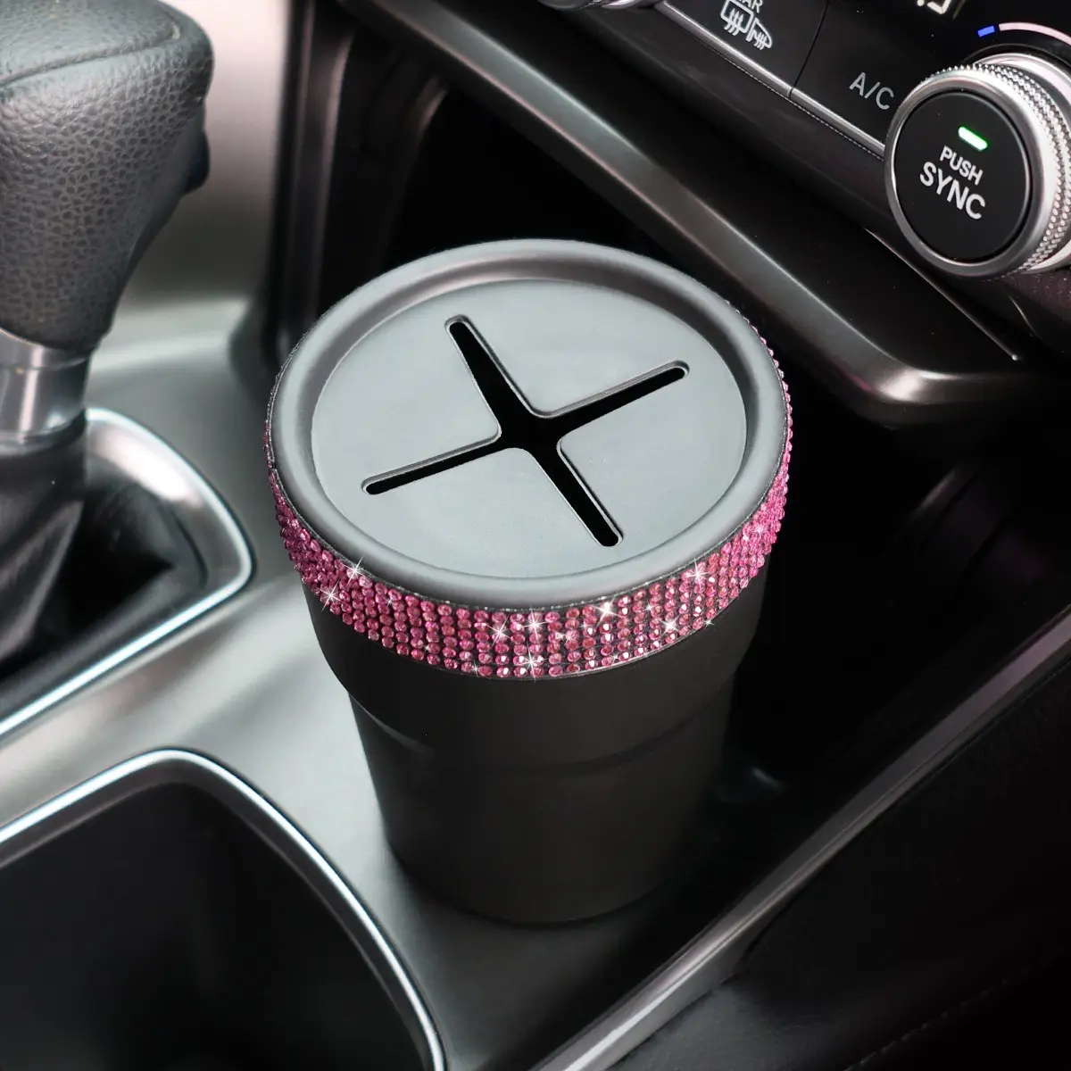 Fashionable Rhinestone Coin Holder Cup, Car Rhinestone Coin Organizer, Coin Holder For Car, Cross Hole Design, Indoor Change Storage, Stylish Coin Bank