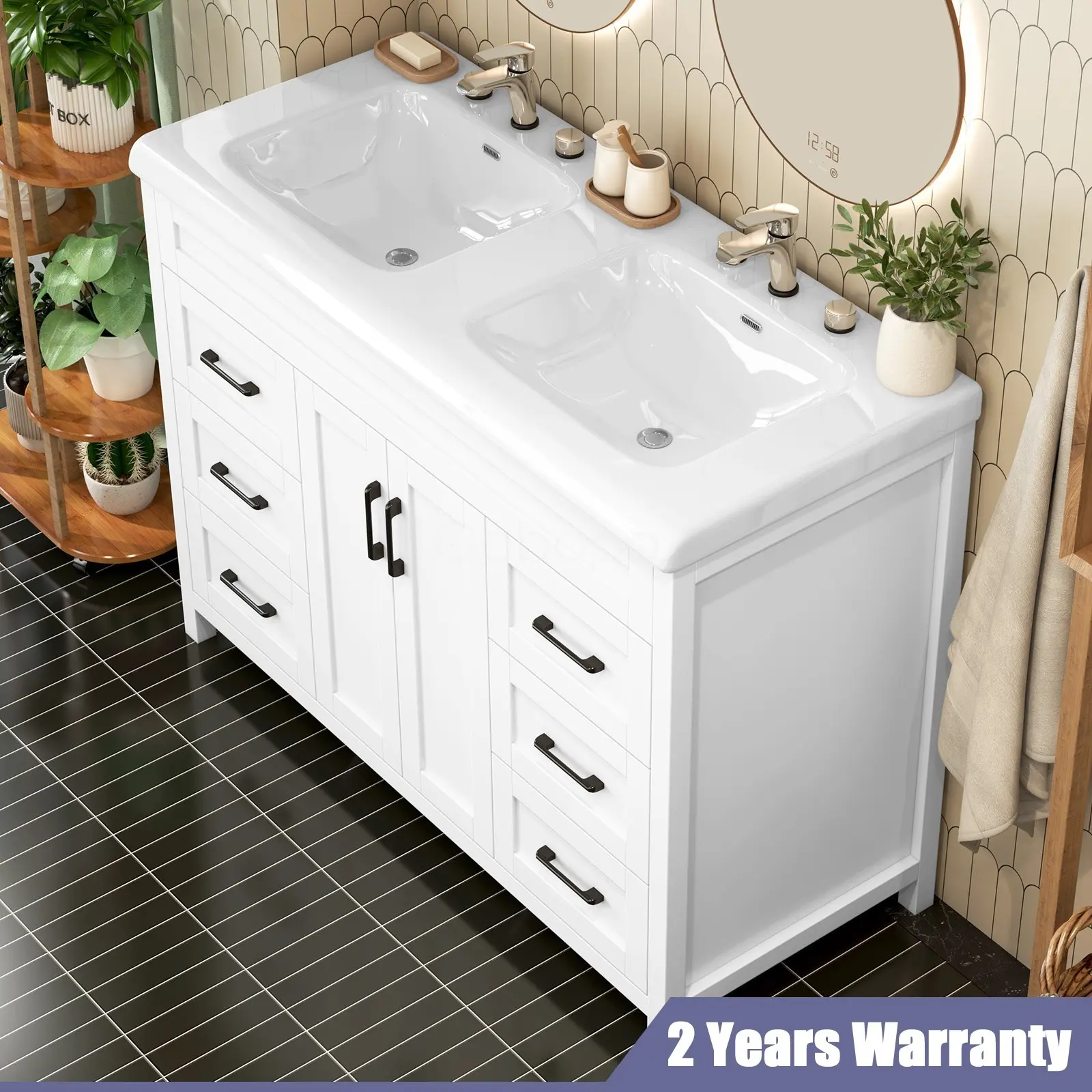 47" Bathroom Double Sink Vanity Cabinet Ceramic W/ Double Sink Cabinet White