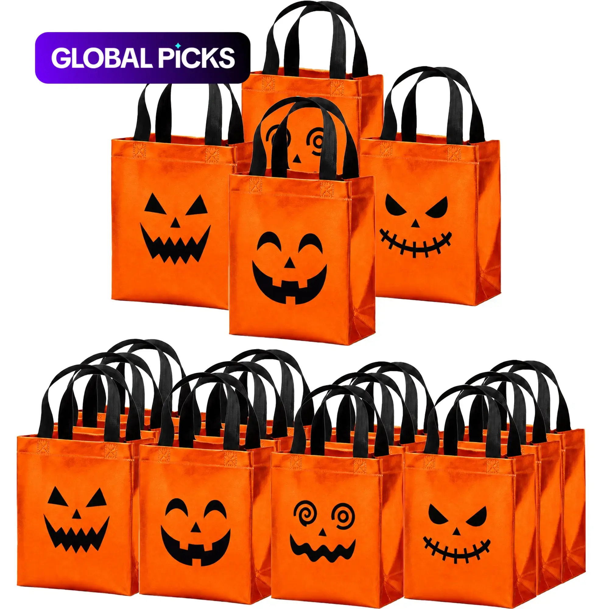 24 Pcs Halloween Handbags, 20x25cm Pumpkin Ghost Face Spooky Design, Mixed Horror Festival Party Candy Goodie Gift Packaging Bags