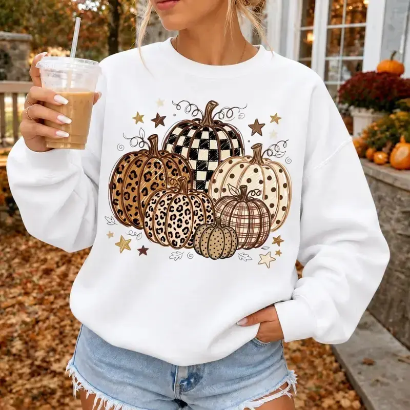 Fall Pumpkin Sweatshirt, Leopard Polka Dot Autumn Sweatshirt, Trendy Pumpkin Graphic, Cozy Fall Gift